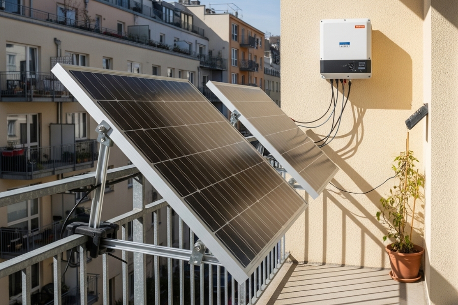 solar panels on a balcony