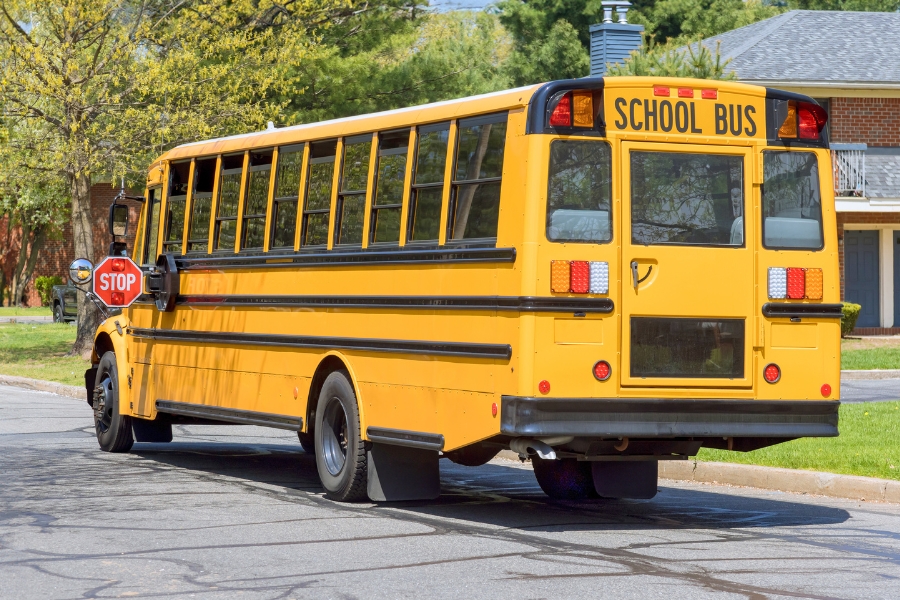 school bus running on solar installations