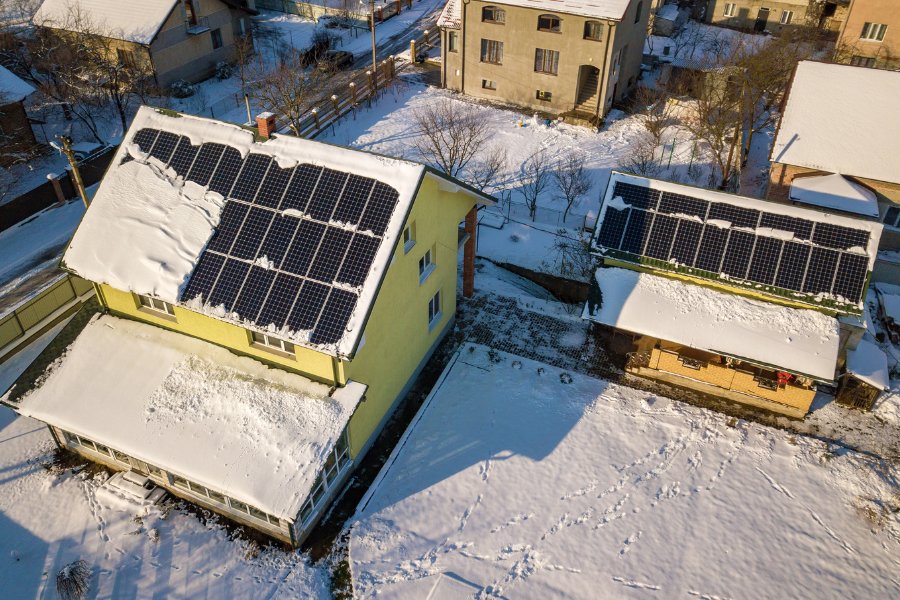 snow on solar panels
